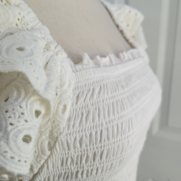 House of Harlow 1960 Smocked Ruffle Peplum Eyelet‎ Lace Puff Sleeve Blouse - Picture 12 of 12